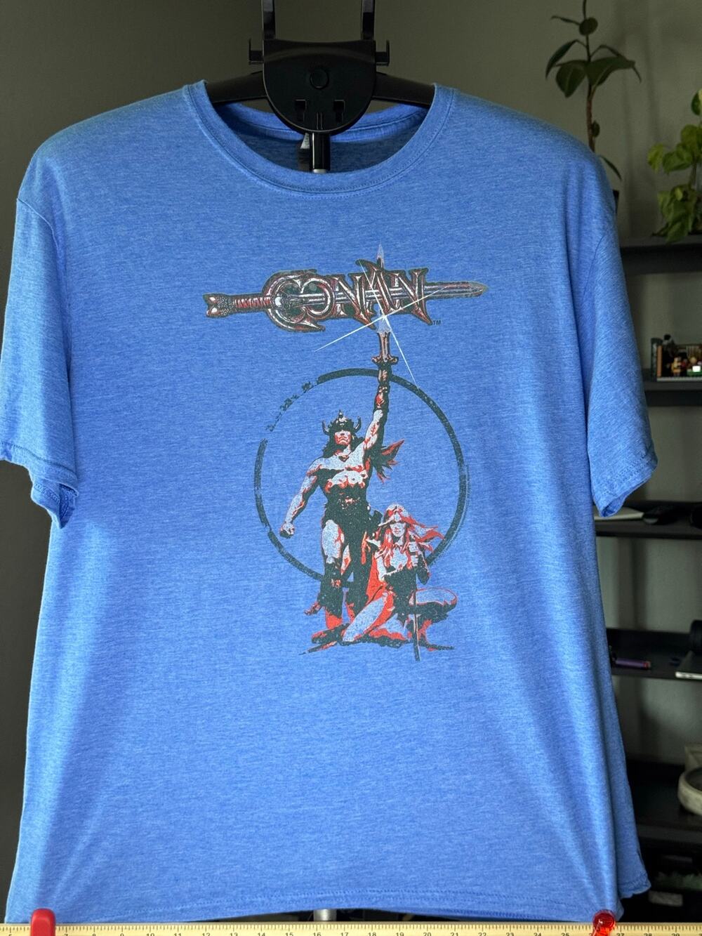 Conan The Barbarian Graphic T Shirt Mens 2XL Blue Fantasy Sword Movie Tee